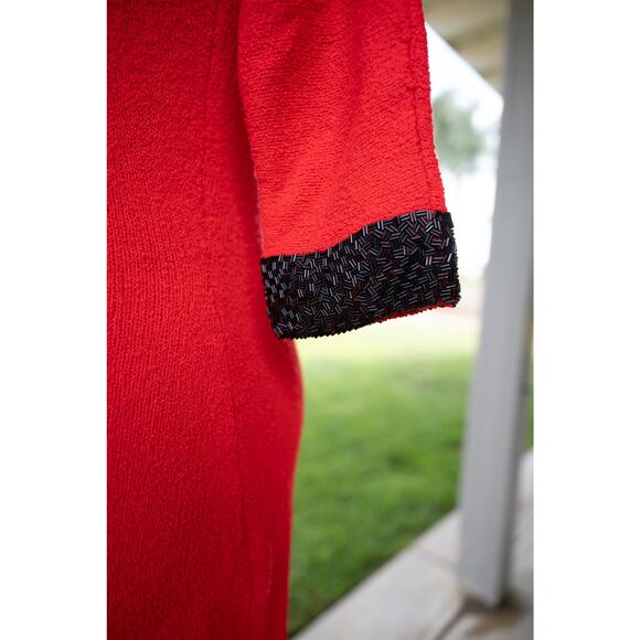 Gene Shelly's Boutique100% Red Wool Dress with Glass Beaded Design Size 8 - Picture 3 of 12